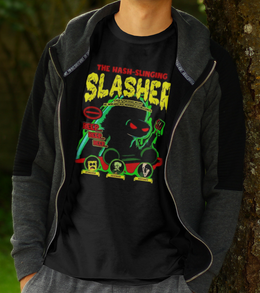 The Hash-Slinging Slasher Every Tuesday Night Beep Beep Featuring Spongebob Squidward Nosferatu T-Shirt