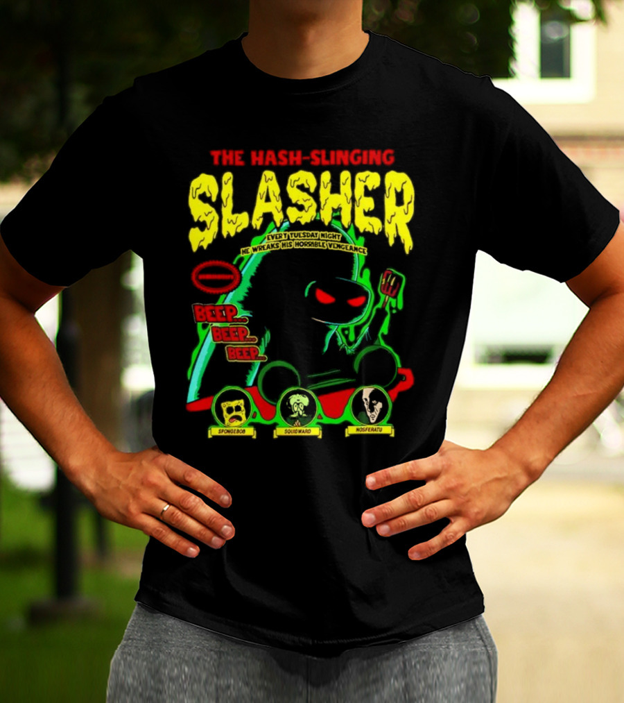 The Hash-Slinging Slasher Every Tuesday Night Beep Beep Featuring Spongebob Squidward Nosferatu T-Shirt