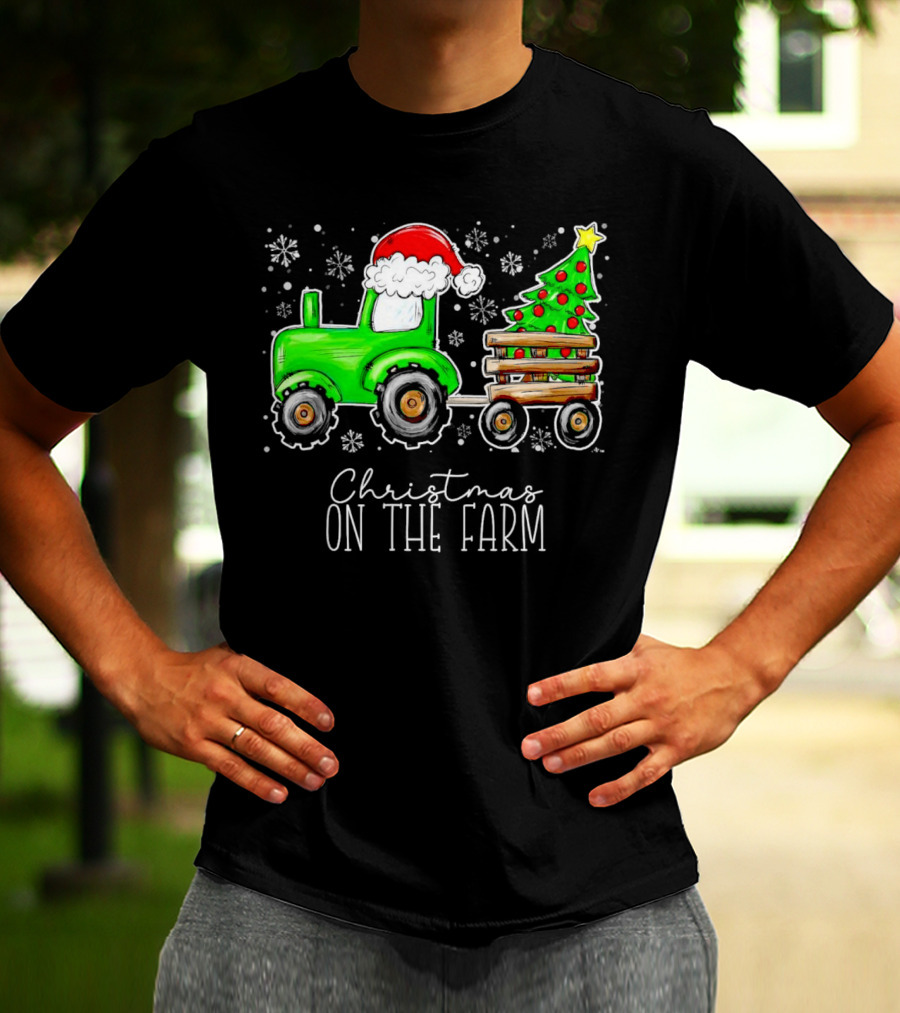 Christmas On The Farm Tractor Trailer Christmas Tree T-Shirt