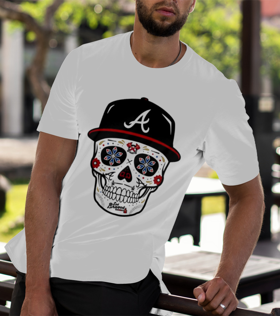 Atlanta Braves Sugar Skull Cap With Floral Elements T-Shirt