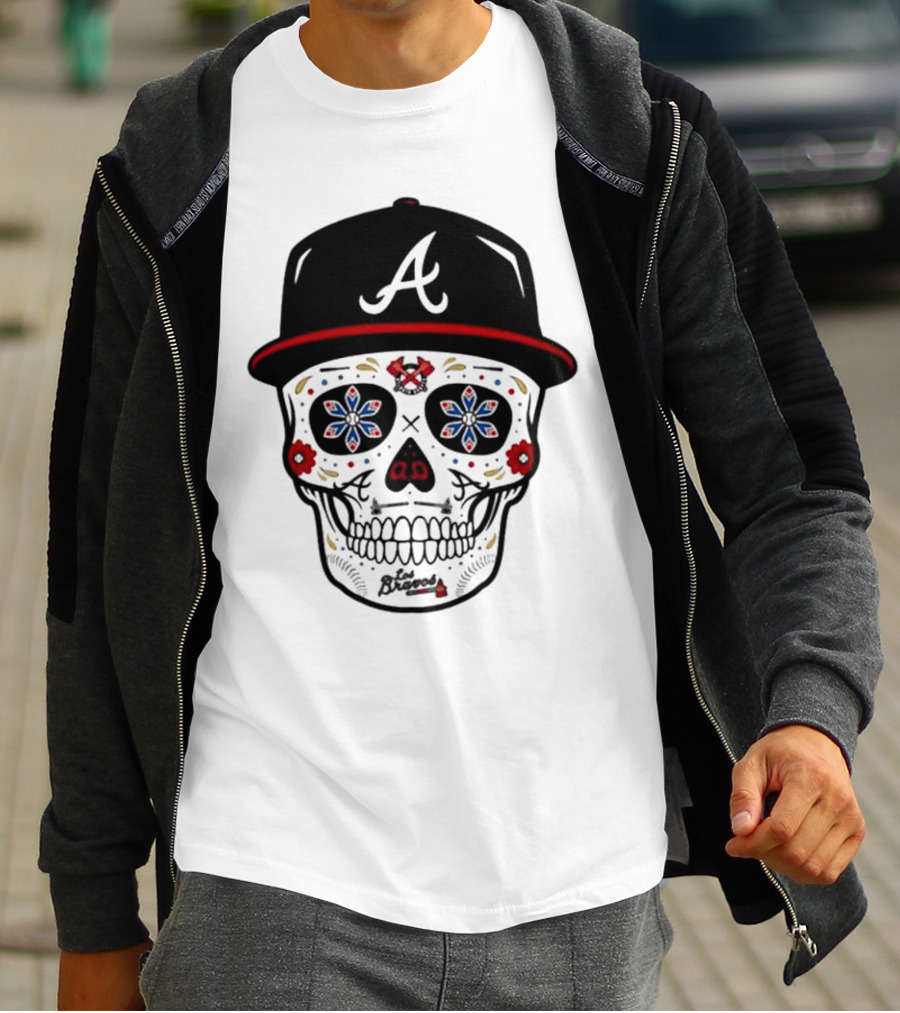 Atlanta Braves Sugar Skull Cap With Floral Elements T-Shirt