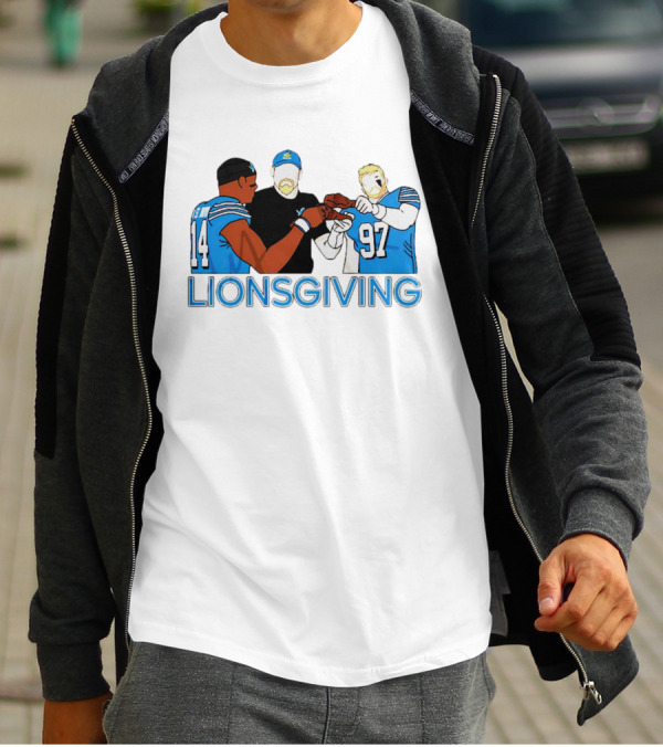 Detroit Lions Thanksgiving Lionsgiving Celebration With 14 And 97 T-Shirt