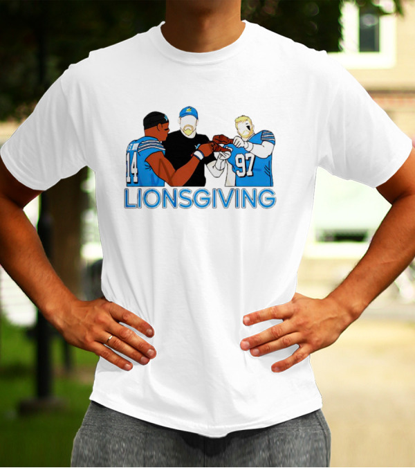 Detroit Lions Thanksgiving Lionsgiving Celebration With 14 And 97 T-Shirt