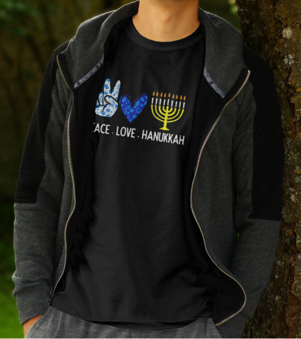 Peace Love Hanukkah Menorah Symbol Blue T-Shirt