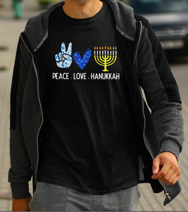 Peace Love Hanukkah Menorah Symbol Blue T-Shirt