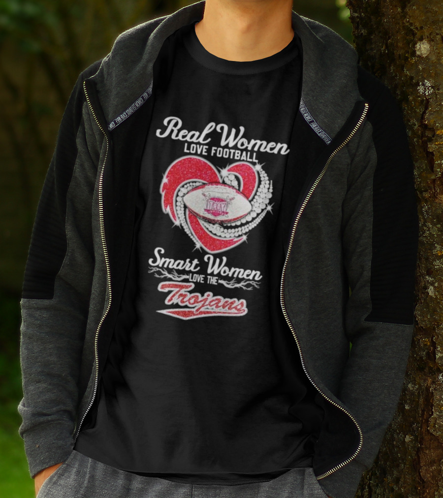 Real Women Love Football Smart Women Love The Trojans Football Heart T-Shirt