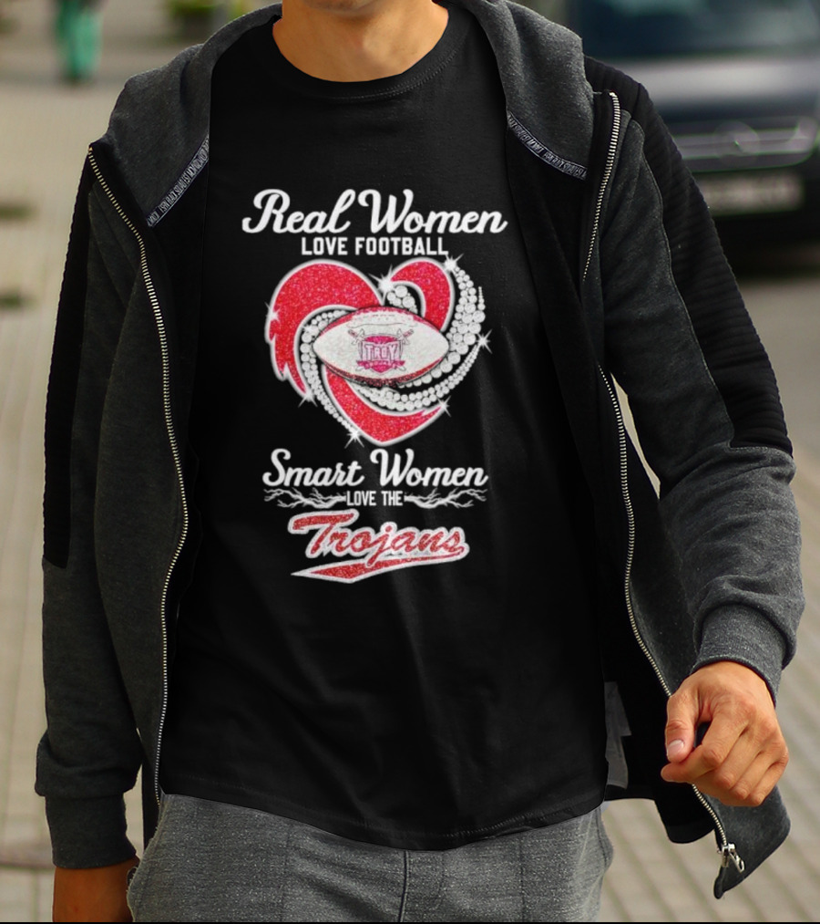 Real Women Love Football Smart Women Love The Trojans Football Heart T-Shirt