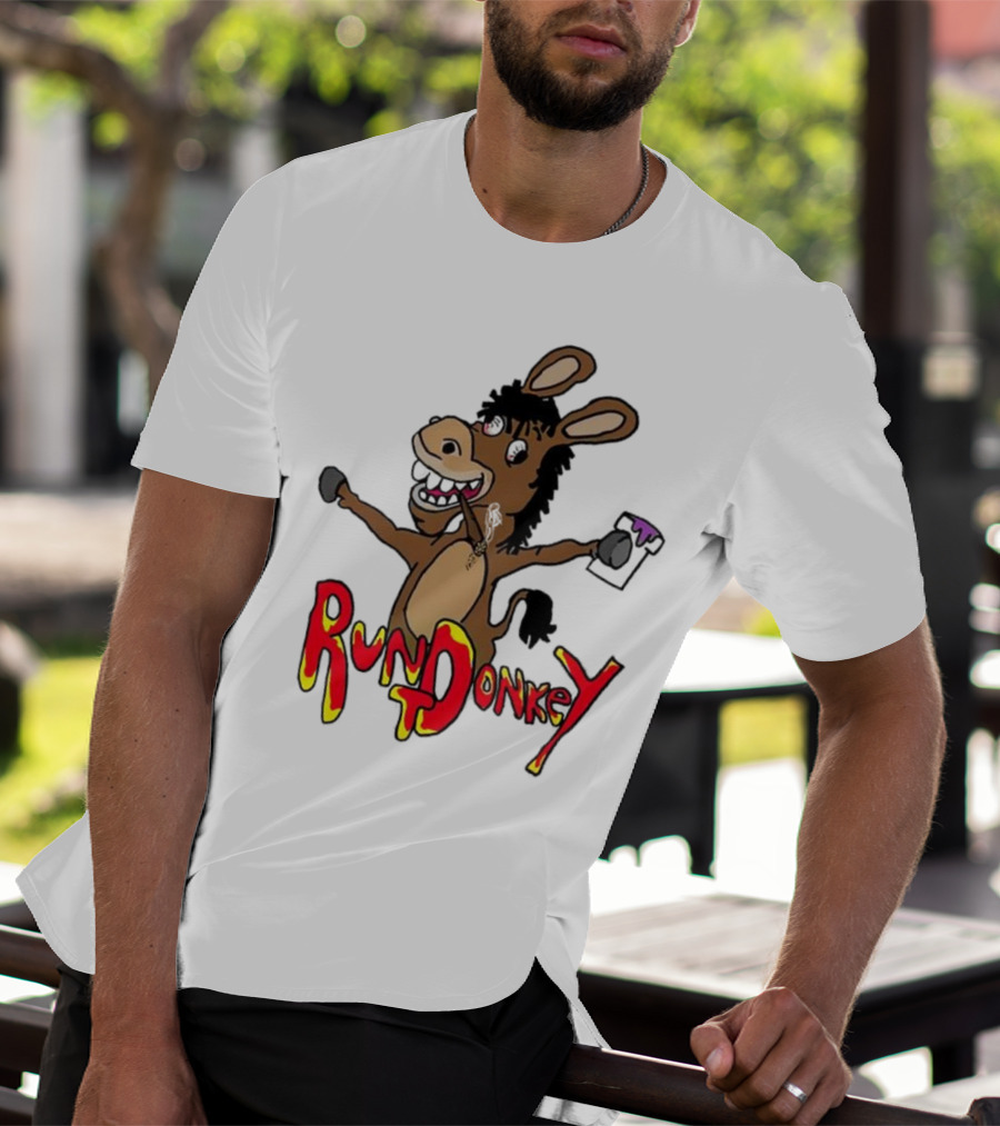 Runt Donkey Parody With Cartoon Donkey Holding Bell And Rockstar T-Shirt