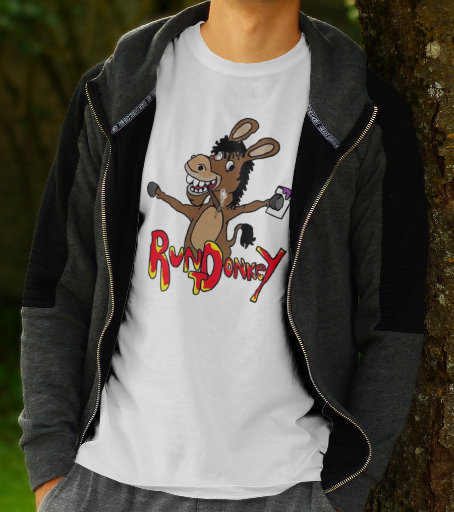 Runt Donkey Parody With Cartoon Donkey Holding Bell And Rockstar T-Shirt