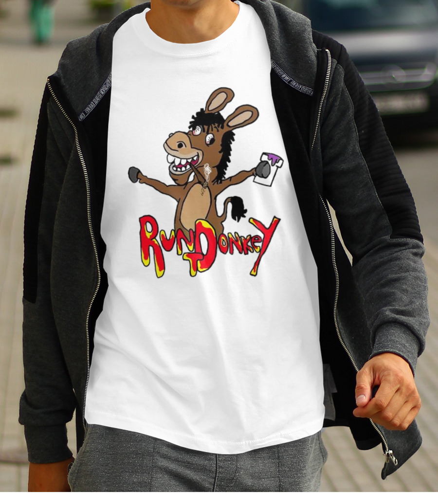 Runt Donkey Parody With Cartoon Donkey Holding Bell And Rockstar T-Shirt