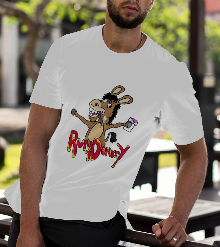 Rund Donkey Cartoon Character With Paint Can T-Shirt