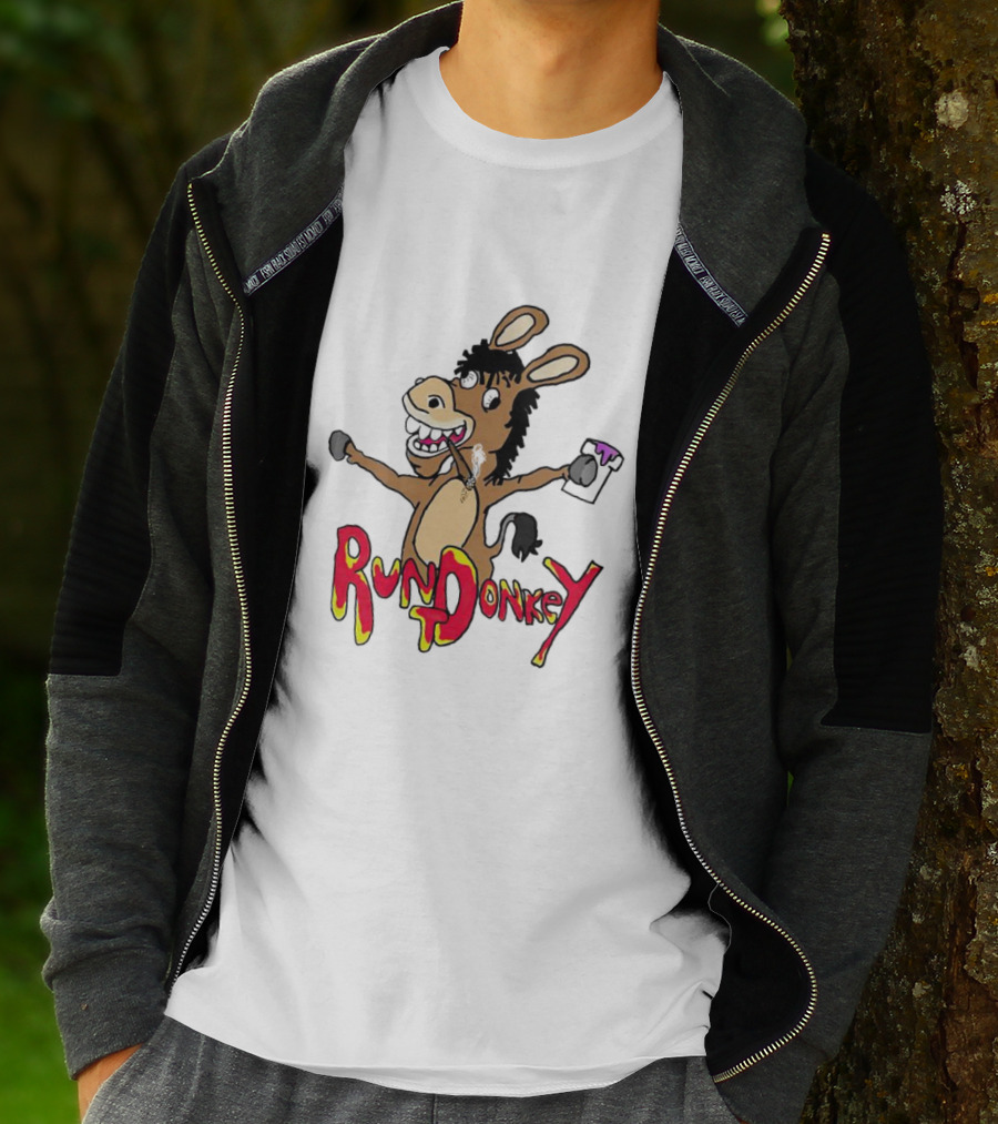 Rund Donkey Cartoon Character With Paint Can T-Shirt