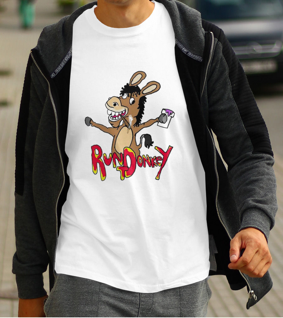 Rund Donkey Cartoon Character With Paint Can T-Shirt