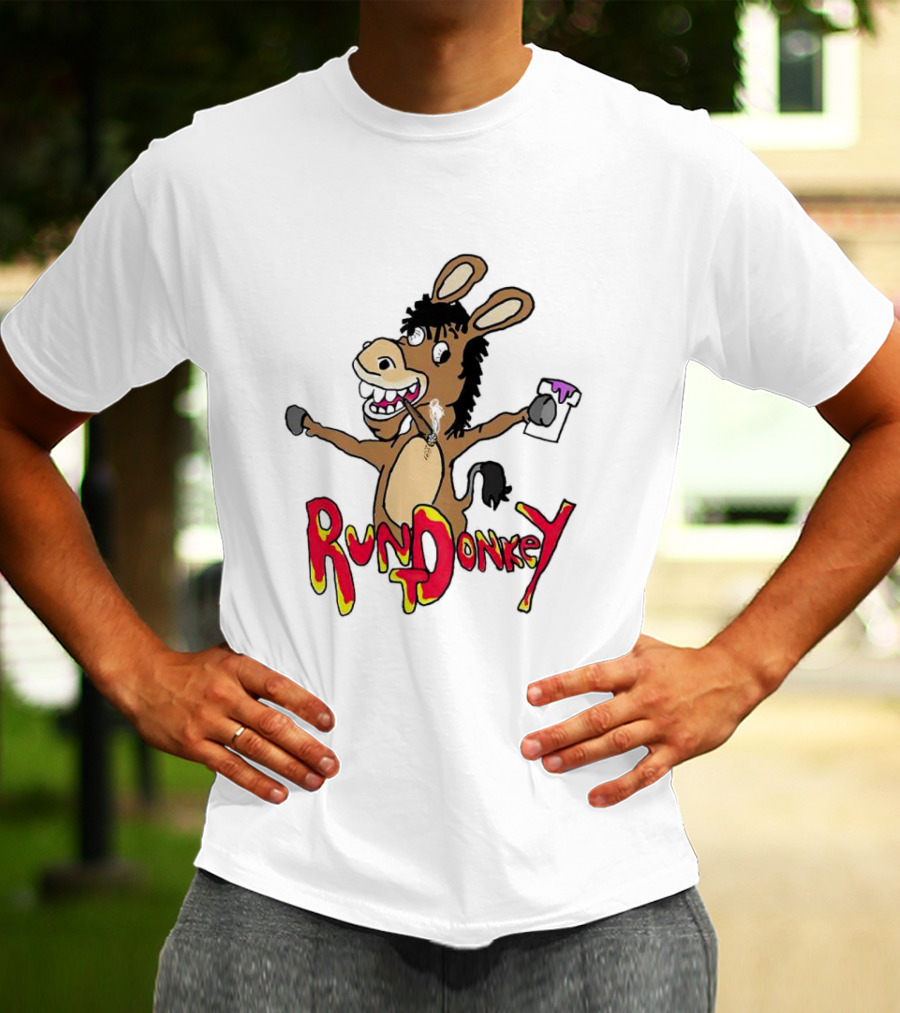 Rund Donkey Cartoon Character With Paint Can T-Shirt