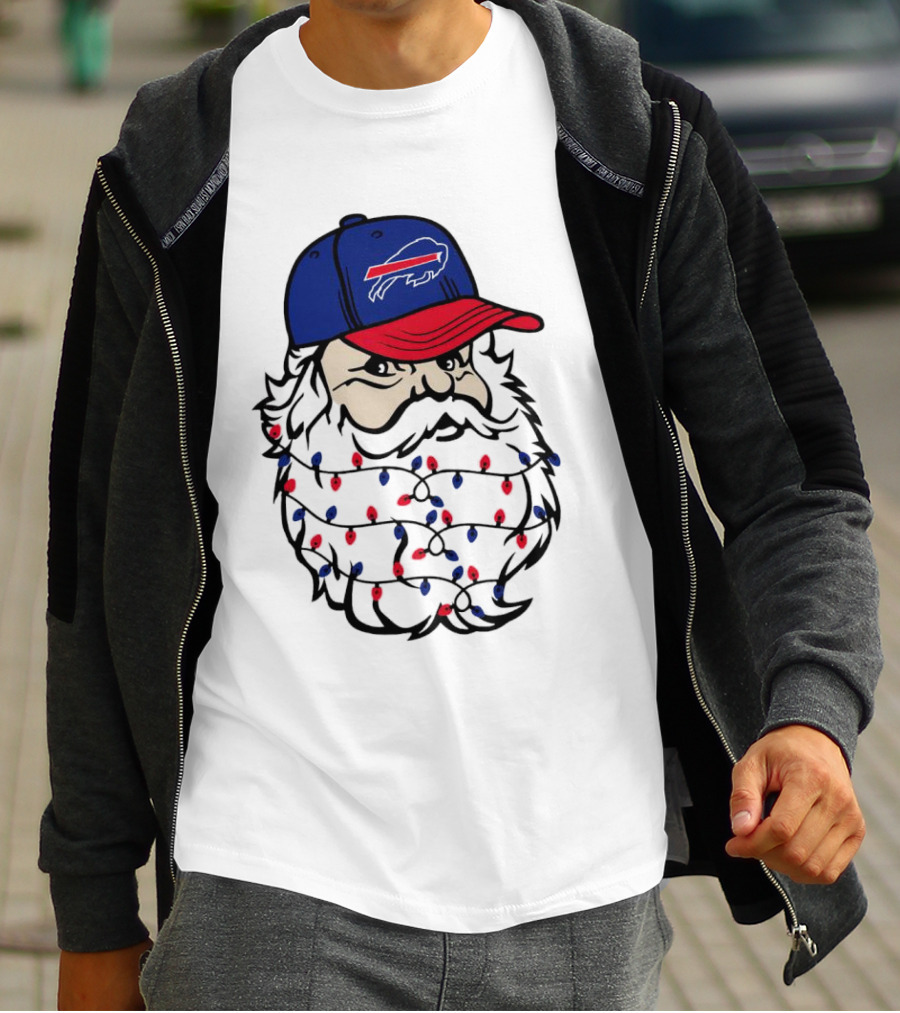 Santa Buffalo Bills Christmas Lights Beard Football T-Shirt