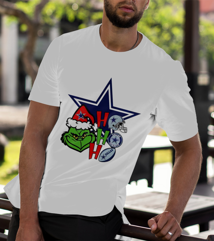Santa Grinch Ho Ho Ho Dallas Cowboys Christmas Star Helmet T-Shirt
