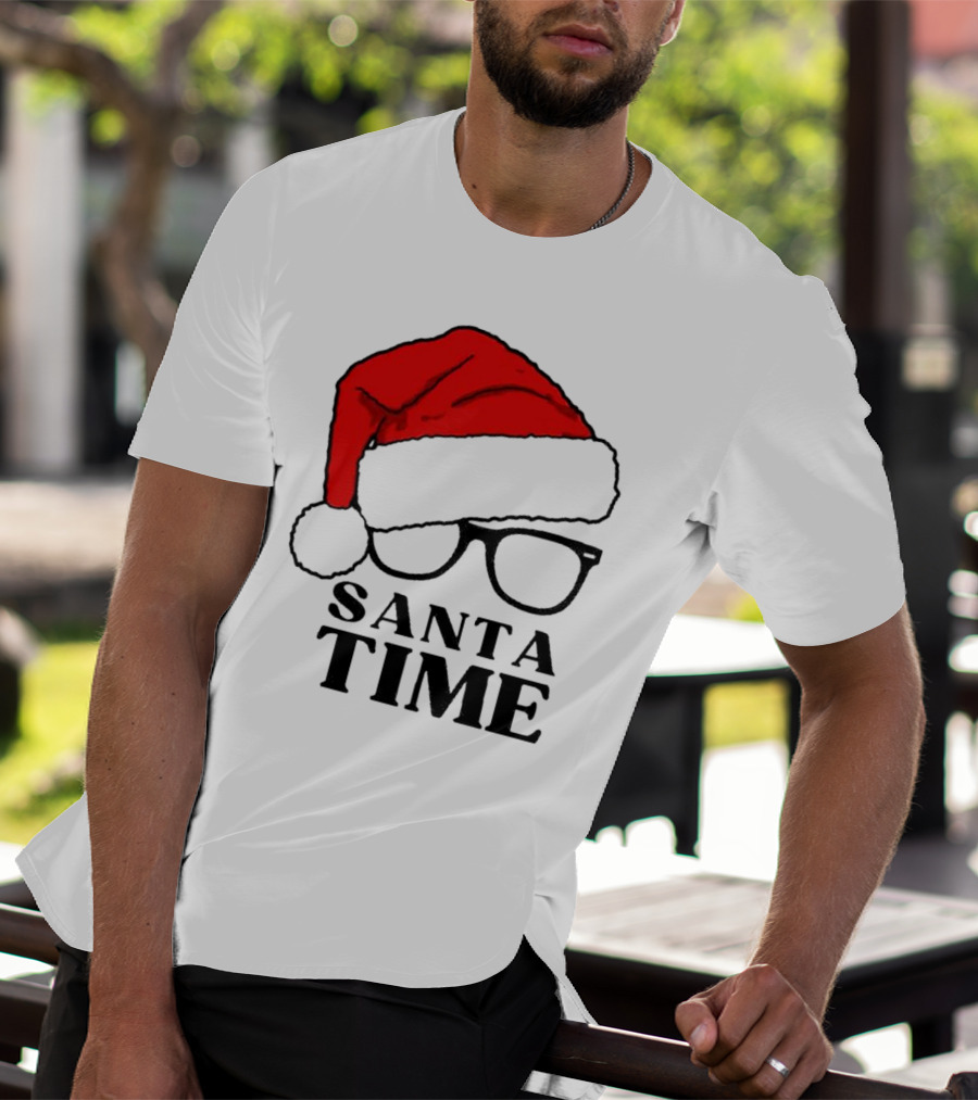 Santa Time Red Hat And Glasses Christmas T-Shirt