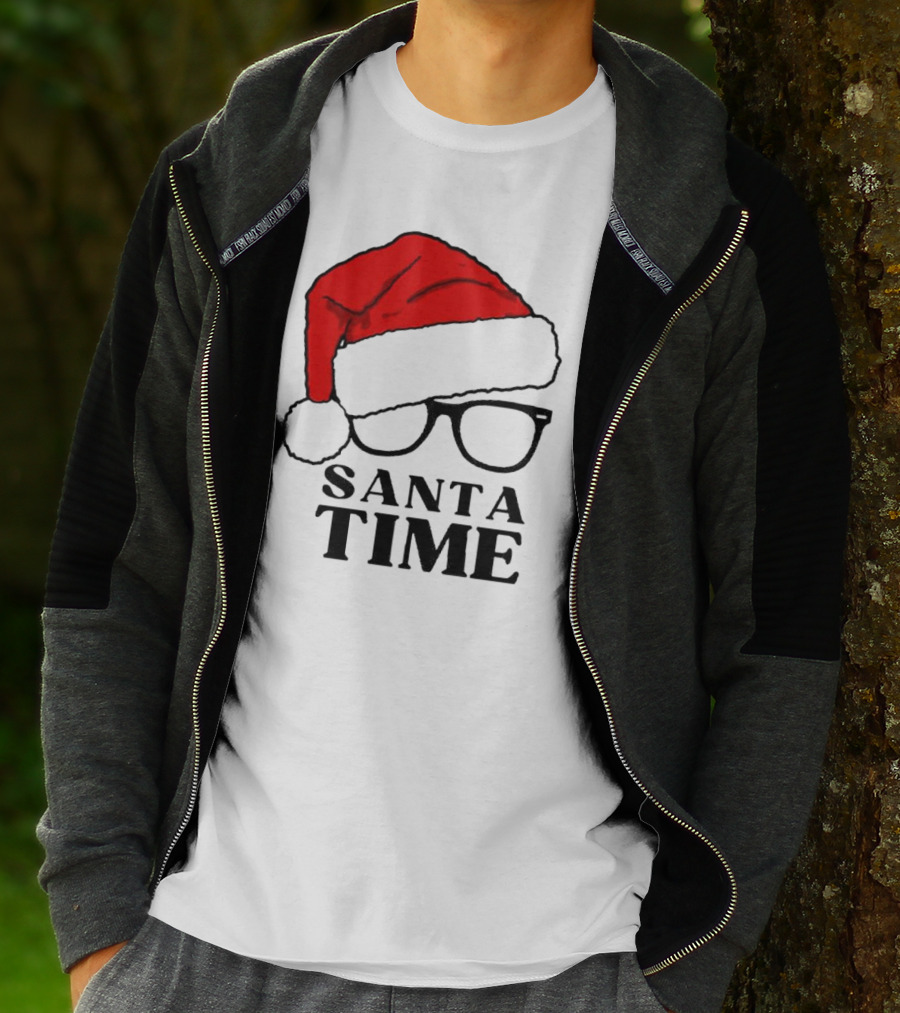 Santa Time Red Hat And Glasses Christmas T-Shirt
