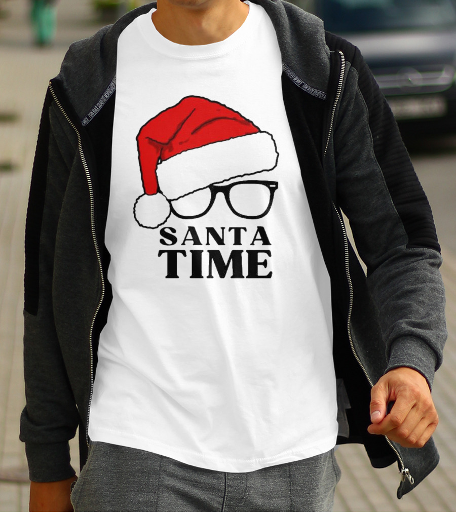 Santa Time Red Hat And Glasses Christmas T-Shirt