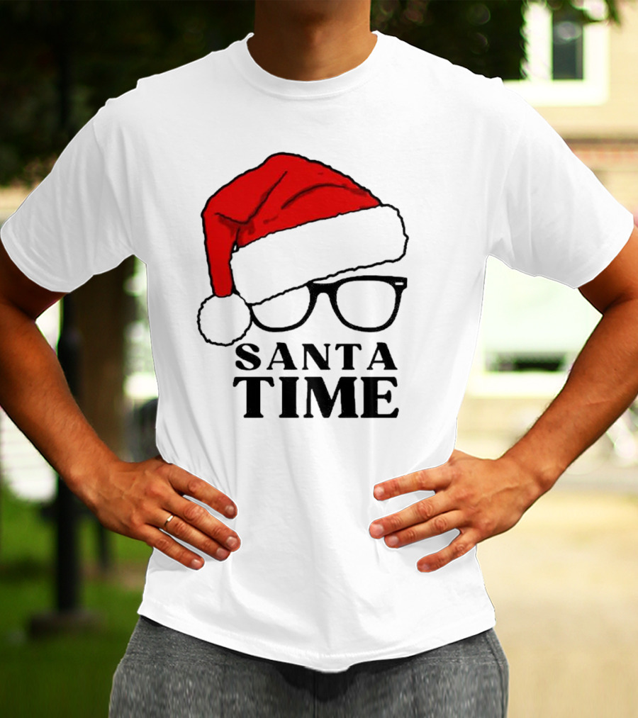 Santa Time Red Hat And Glasses Christmas T-Shirt
