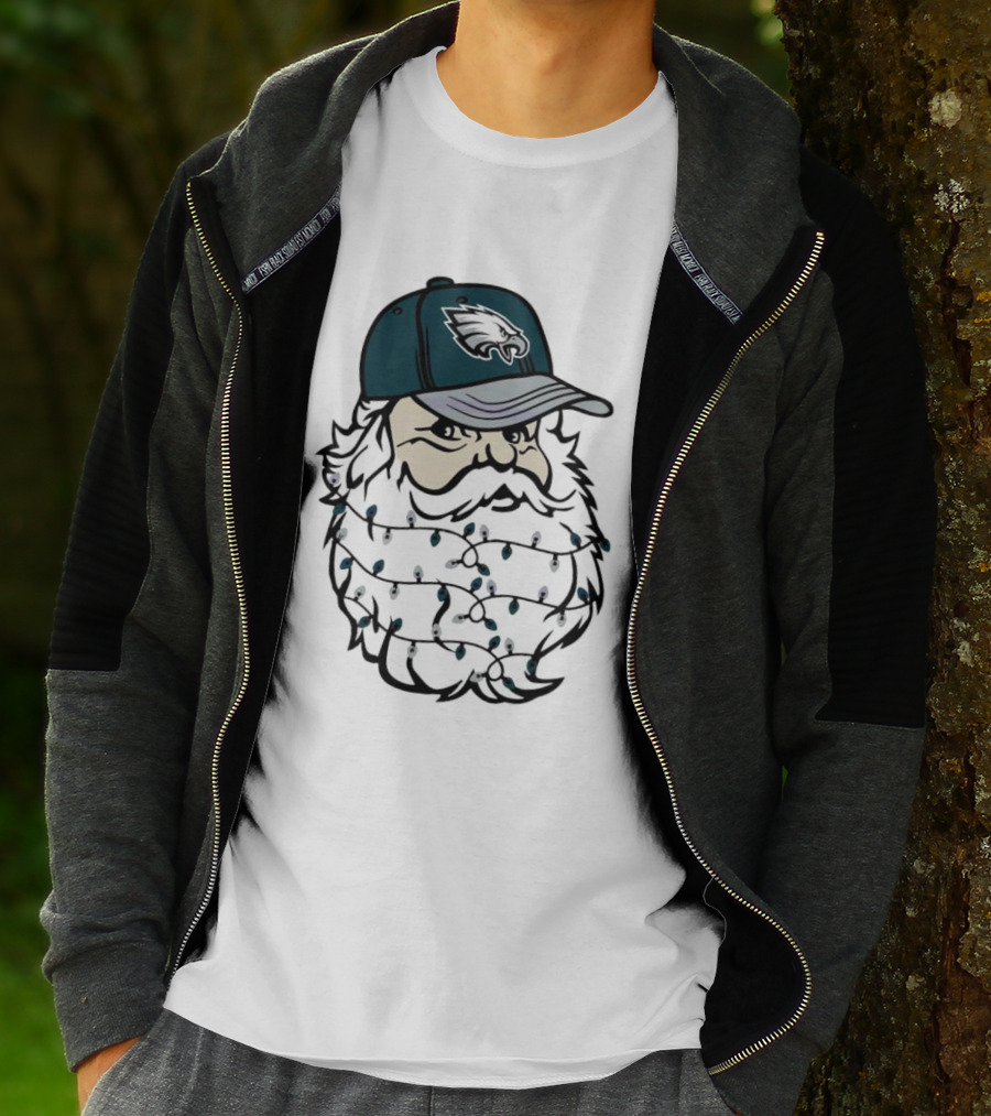 Philadelphia Eagles Santa Hat Christmas Lights Beard T-Shirt