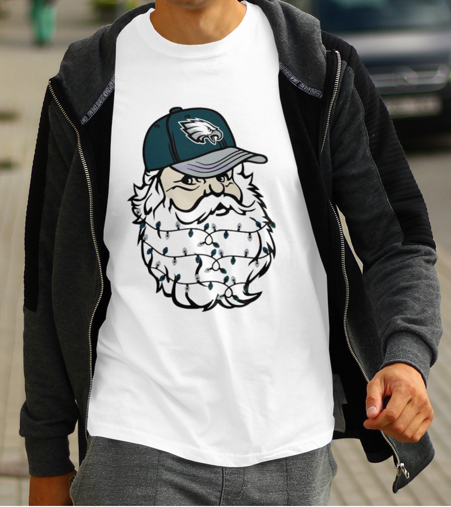 Philadelphia Eagles Santa Hat Christmas Lights Beard T-Shirt