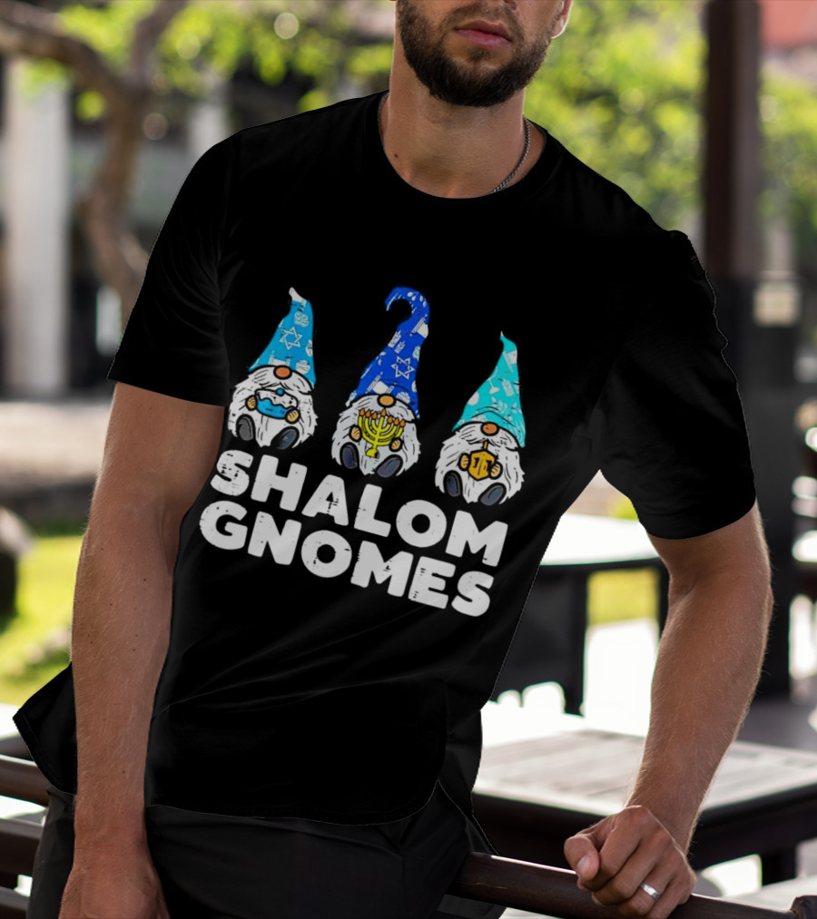 Shalom Gnomes Hanukkah Menorah Star Of David T-Shirt