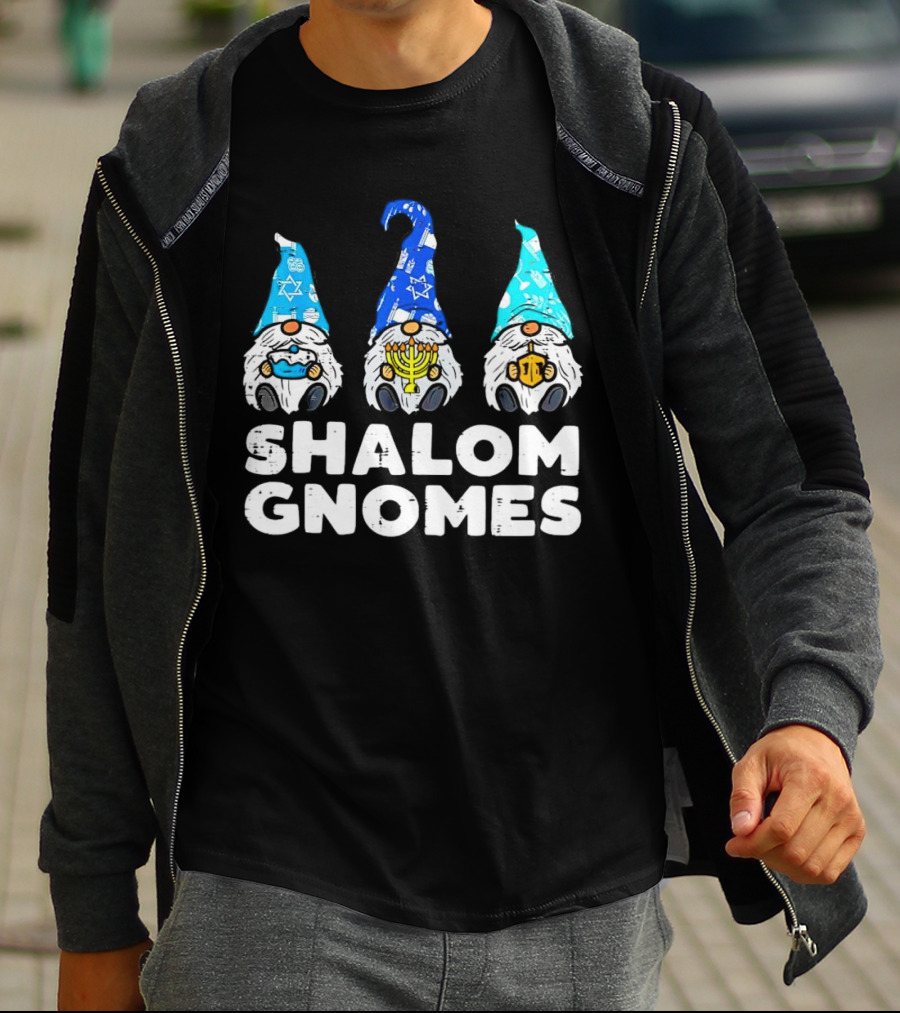 Shalom Gnomes Hanukkah Menorah Star Of David T-Shirt