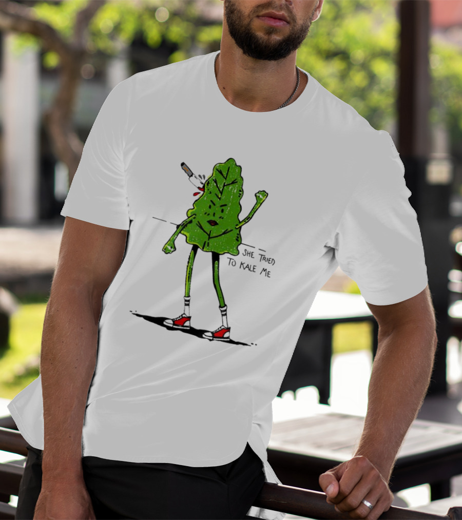 She Tried To Kale Me Smoking Kale Leaf Cartoon In Red Heels T-Shirt