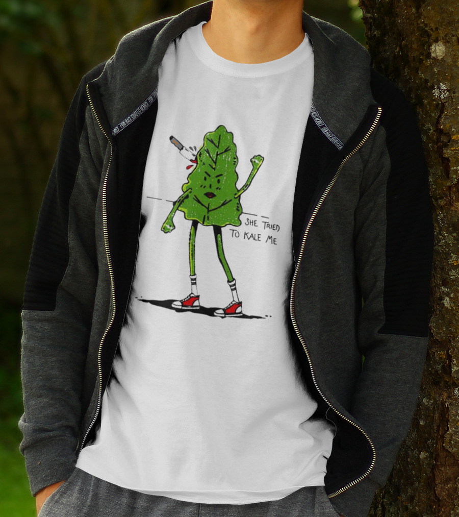 She Tried To Kale Me Smoking Kale Leaf Cartoon In Red Heels T-Shirt