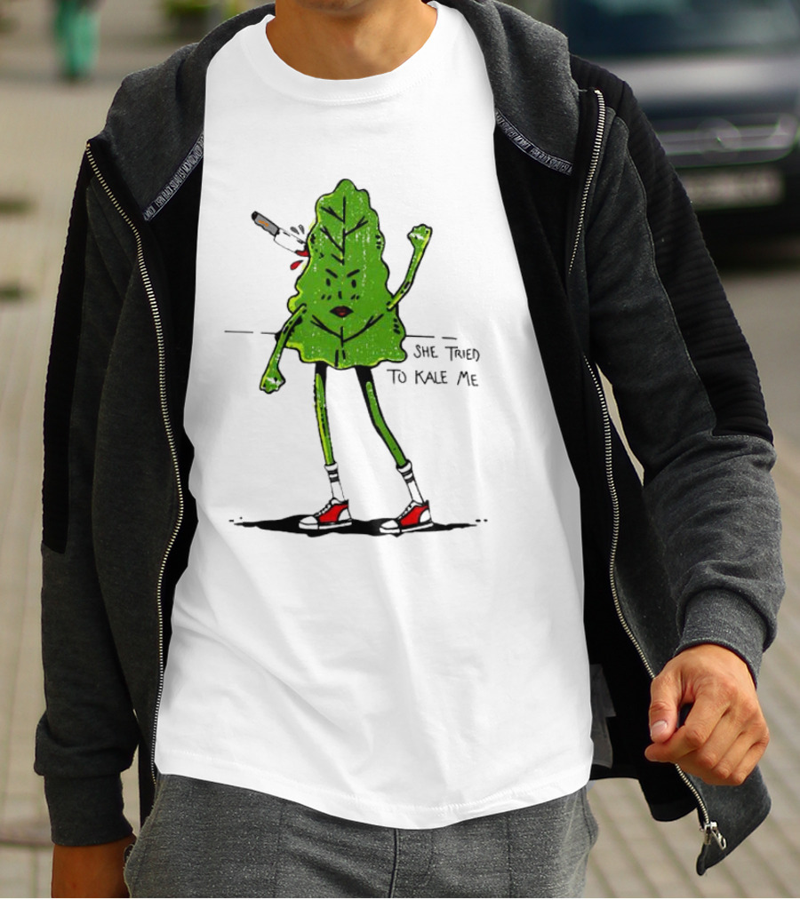 She Tried To Kale Me Smoking Kale Leaf Cartoon In Red Heels T-Shirt