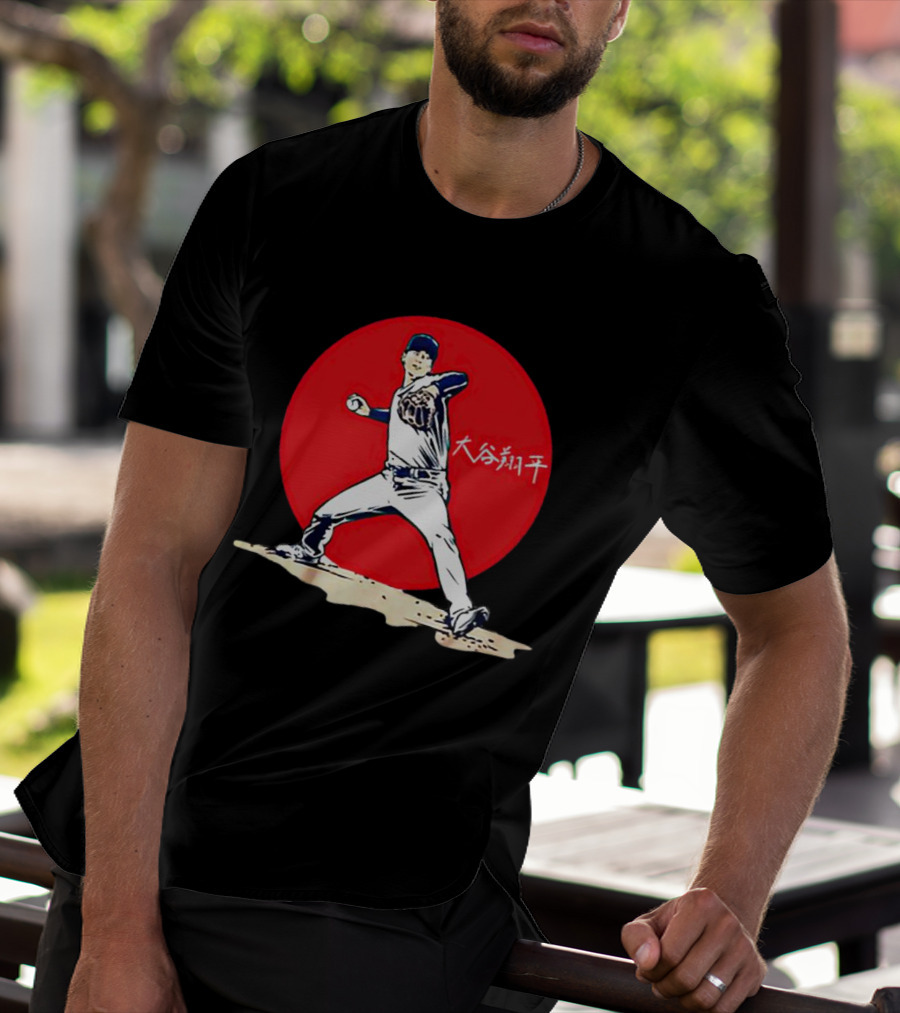 Shohei Ohtani Japanese Baseball Pitcher Icon Red Circle Kanji T-Shirt