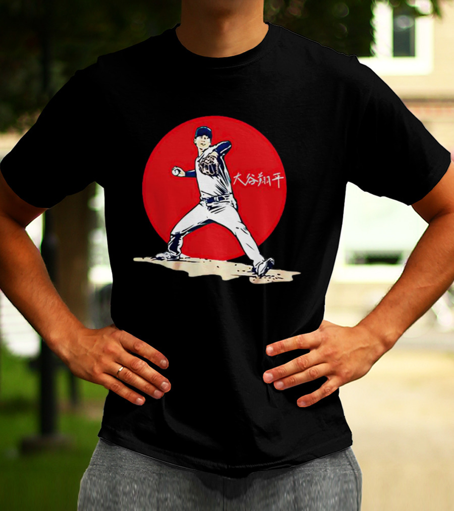 Shohei Ohtani Japanese Baseball Pitcher Icon Red Circle Kanji T-Shirt