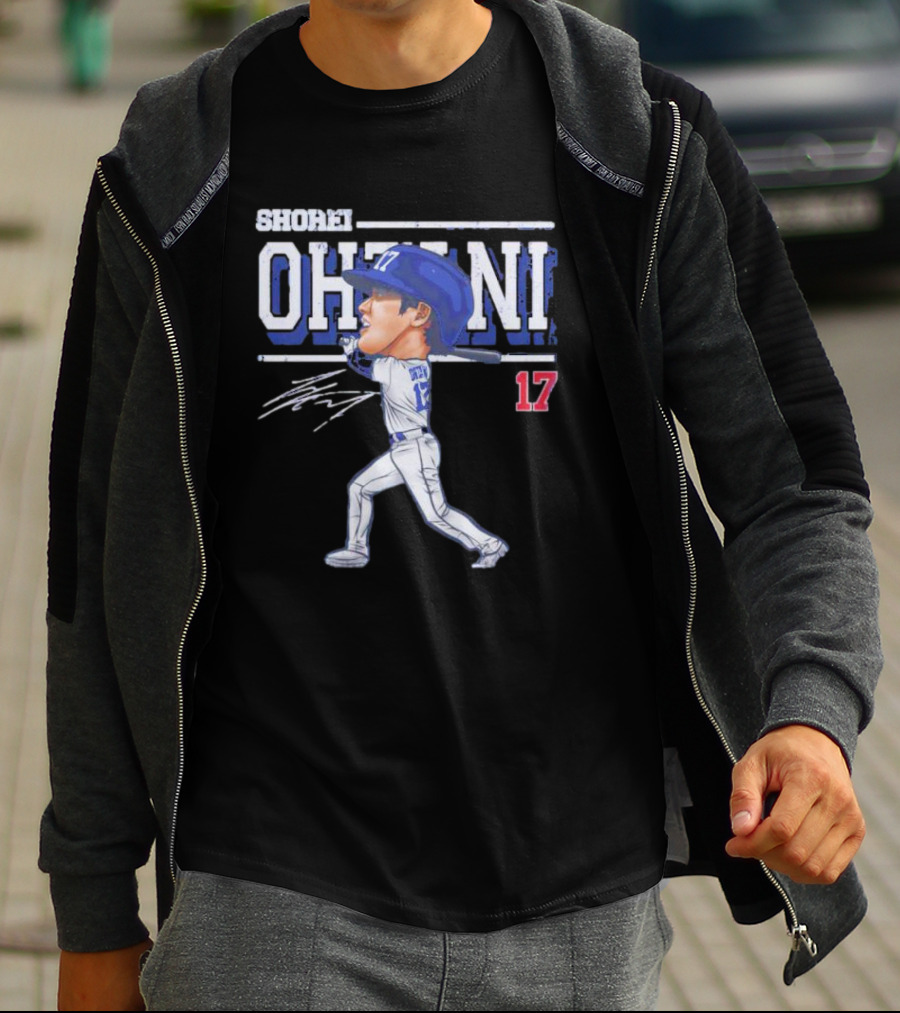 Shohei Ohtani Cartoon Signature 17 Batter Baseball T-Shirt