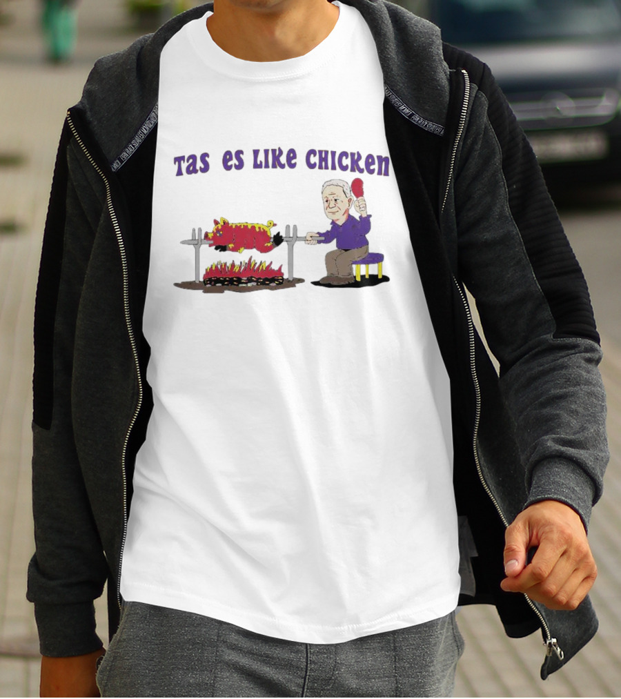 Tastes Like Chicken LSU Tiger Roasting With Cartoon Man Eating T-Shirt