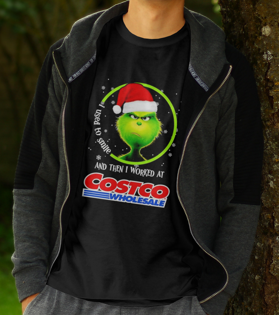 Grinch I Used To Smile And Then I Worked At Costco Wholesale Santa Hat Snowflakes T-Shirt