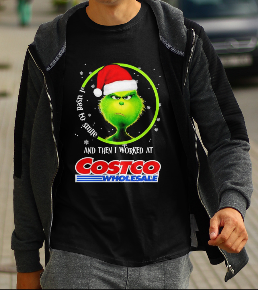 Grinch I Used To Smile And Then I Worked At Costco Wholesale Santa Hat Snowflakes T-Shirt