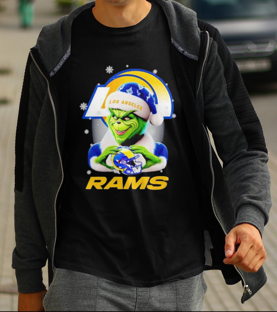 Los Angeles Rams Christmas Grinch Holding Helmet T-Shirt