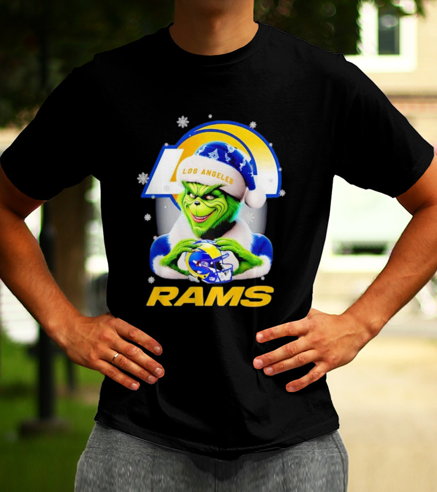 Los Angeles Rams Christmas Grinch Holding Helmet T-Shirt