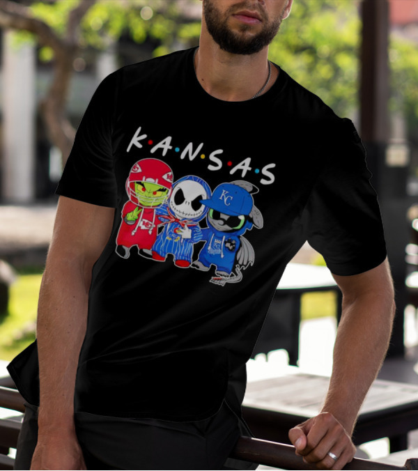 KANSAS Sports Characters Grinch Jack Skellington Toothless Chiefs Royals Jayhawks T-Shirt