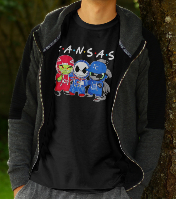 KANSAS Sports Characters Grinch Jack Skellington Toothless Chiefs Royals Jayhawks T-Shirt