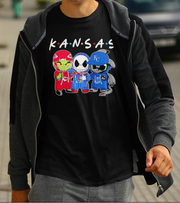 KANSAS Sports Characters Grinch Jack Skellington Toothless Chiefs Royals Jayhawks T-Shirt