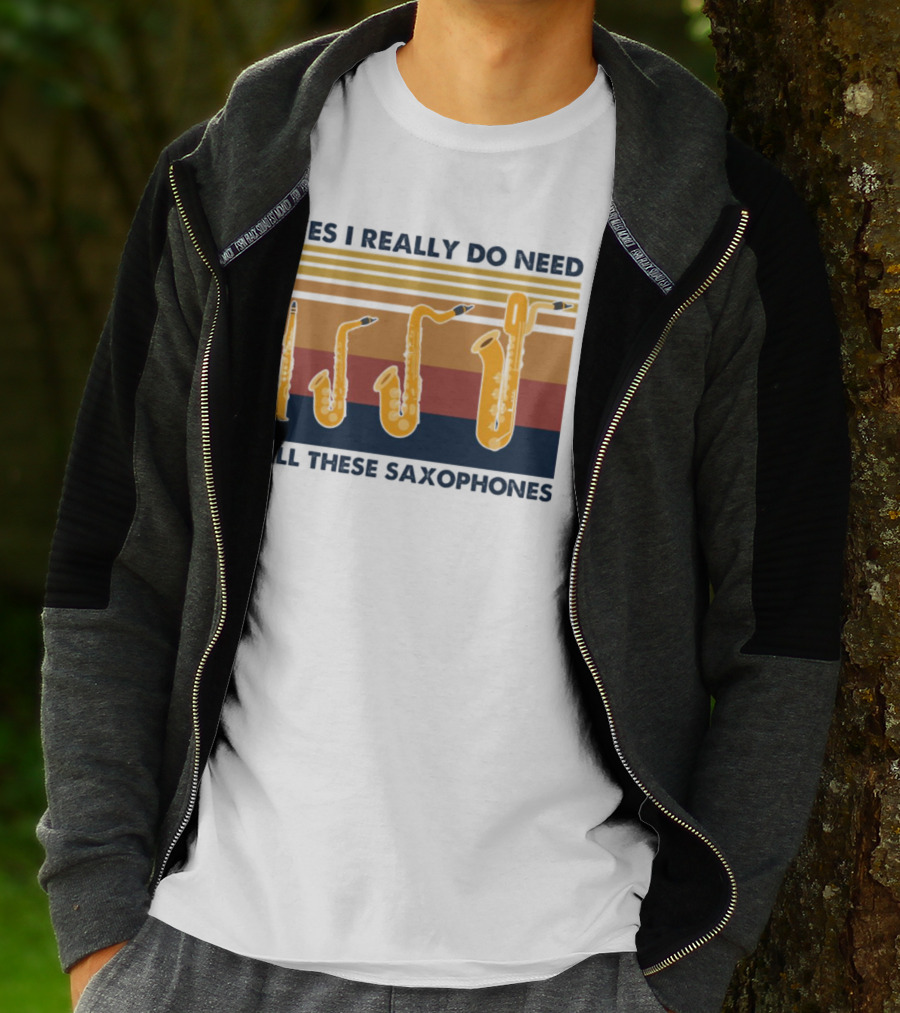 Yes I Really Do Need All These Saxophones Retro Stripes T-Shirt