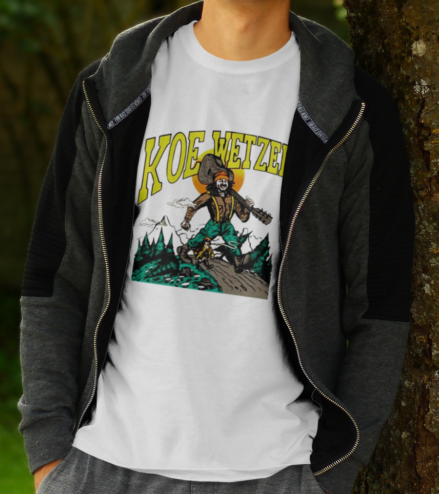 Koe Wetzel Koe Bunyan Lumberjack With Guitar And Dog In Mountain Scene T-Shirt