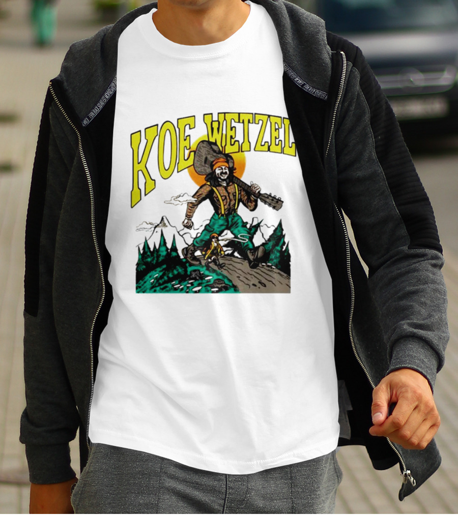 Koe Wetzel Koe Bunyan Lumberjack With Guitar And Dog In Mountain Scene T-Shirt