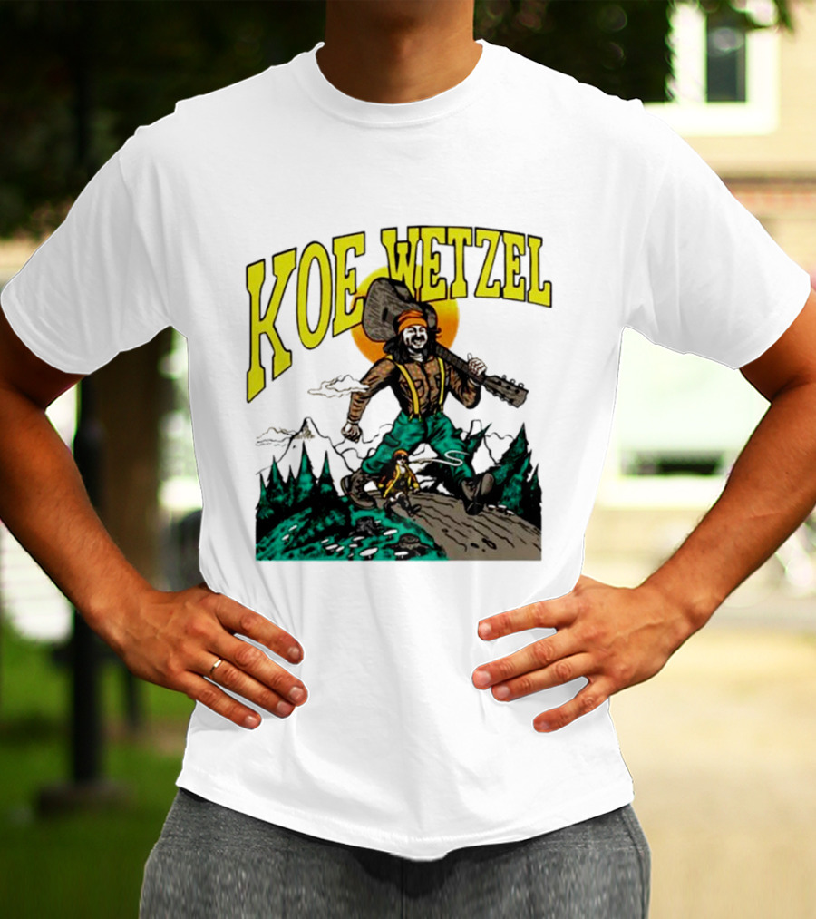 Koe Wetzel Koe Bunyan Lumberjack With Guitar And Dog In Mountain Scene T-Shirt