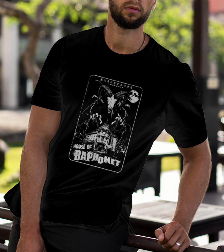 Blackcraft Cult Blackcraft Presents House Of Baphomet Goat Head Lightning Full Moon Dark T-Shirt