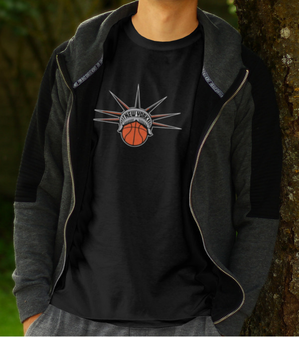 New York Basketball Liberty With Statue Spikes Ball Emblem T-Shirt
