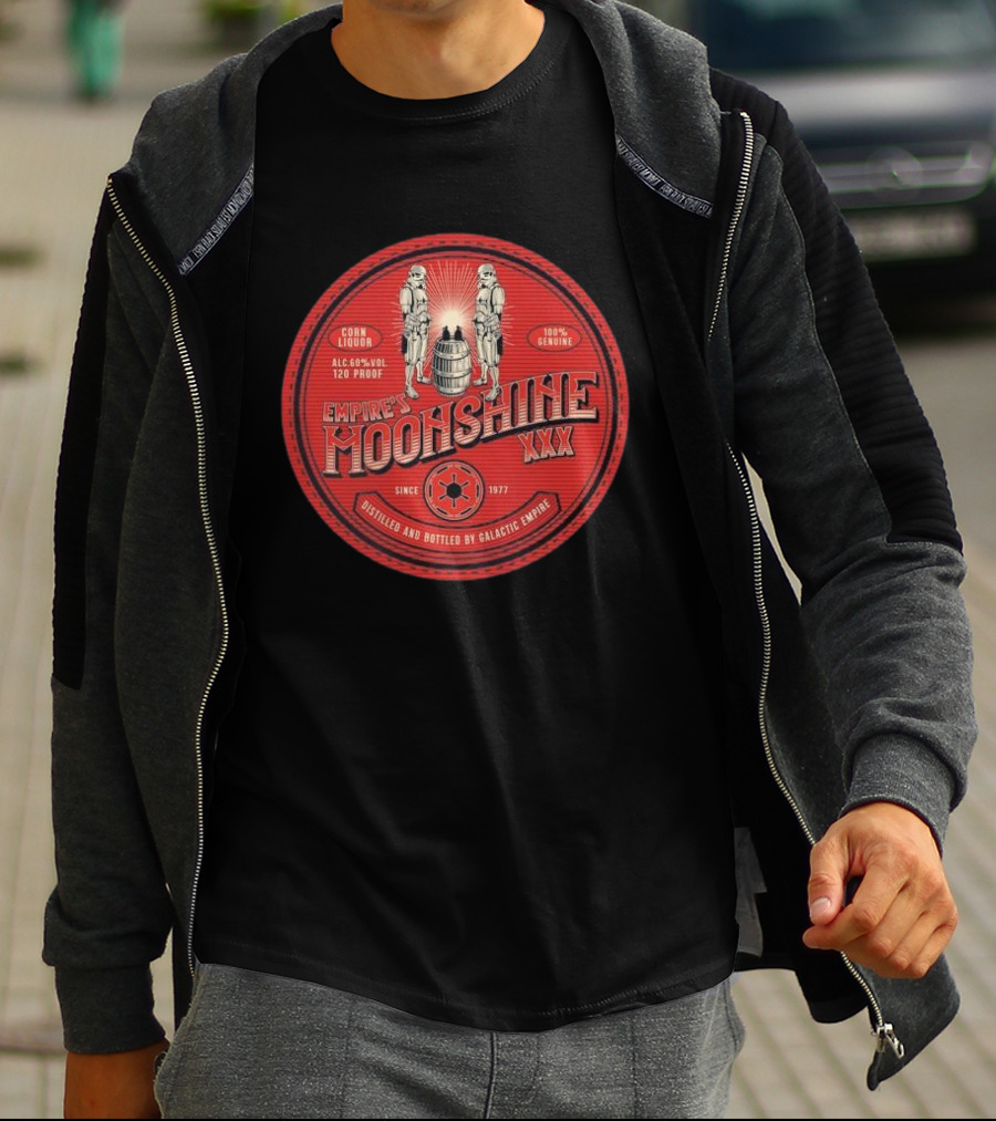 Empire’s Moonshine XXX Corn Liquor 120 Proof Since 1977 Distilled By Galactic Empire T-Shirt