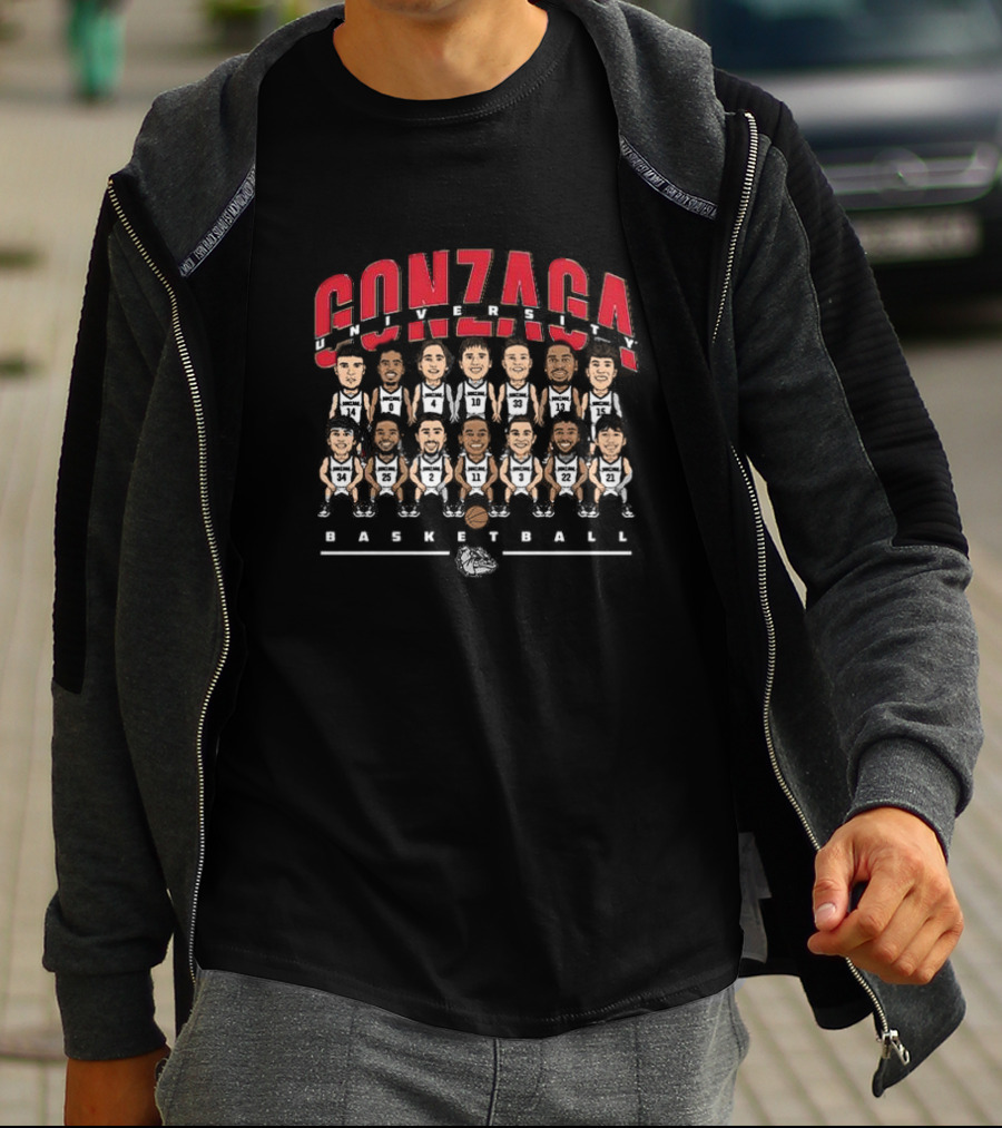 Gonzaga University Basketball Team Caricature With Bulldog T-Shirt